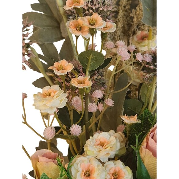 Artificial Wildflower Bouquet Roses, Thistles & Wild Blooms in Pink & Peach, Fau - Picture 3 of 15